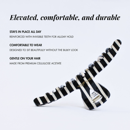 Inner strength large hair claw clip black and white stripes