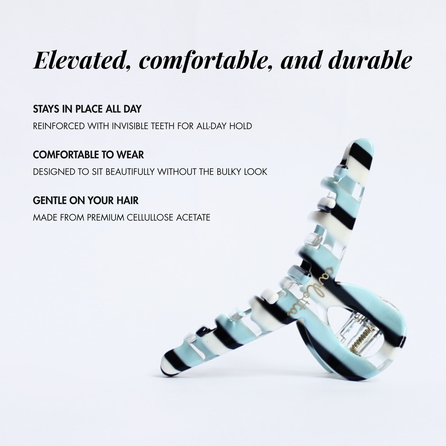Inner strength medium hair claw clip sky blue stripes
