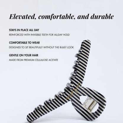 Inner strength medium hair claw clip black and white stripes
