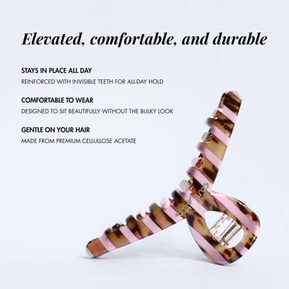 Inner strength medium hair claw clip tortoiseshell and pink stripes
