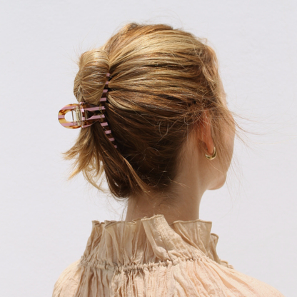Inner strength medium hair claw clip tortoiseshell and pink stripes