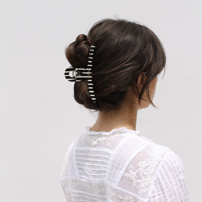 Inner strength large hair claw clip black and white stripes