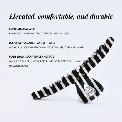 Inner strength large hair claw clip black and white stripes
