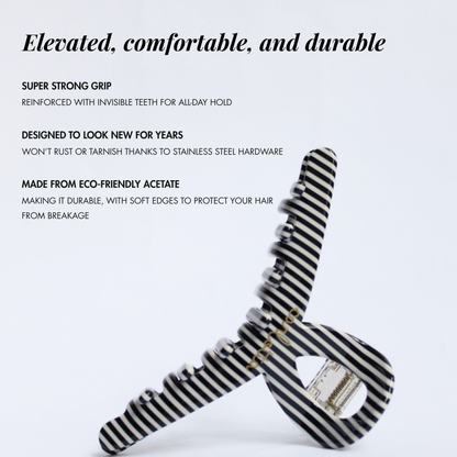 Inner strength medium hair claw clip black and white stripes