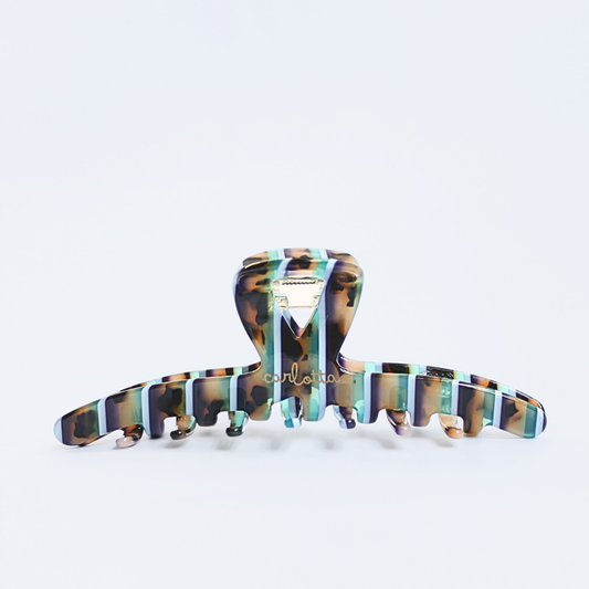 Inner strength large hair claw clip tortoiseshell and blue stripes
